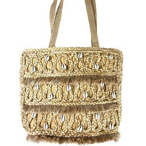 Fisherman Coastal Grandma Beach Bag Salt + Umber ISLA JUTE SEASHELL TOTE